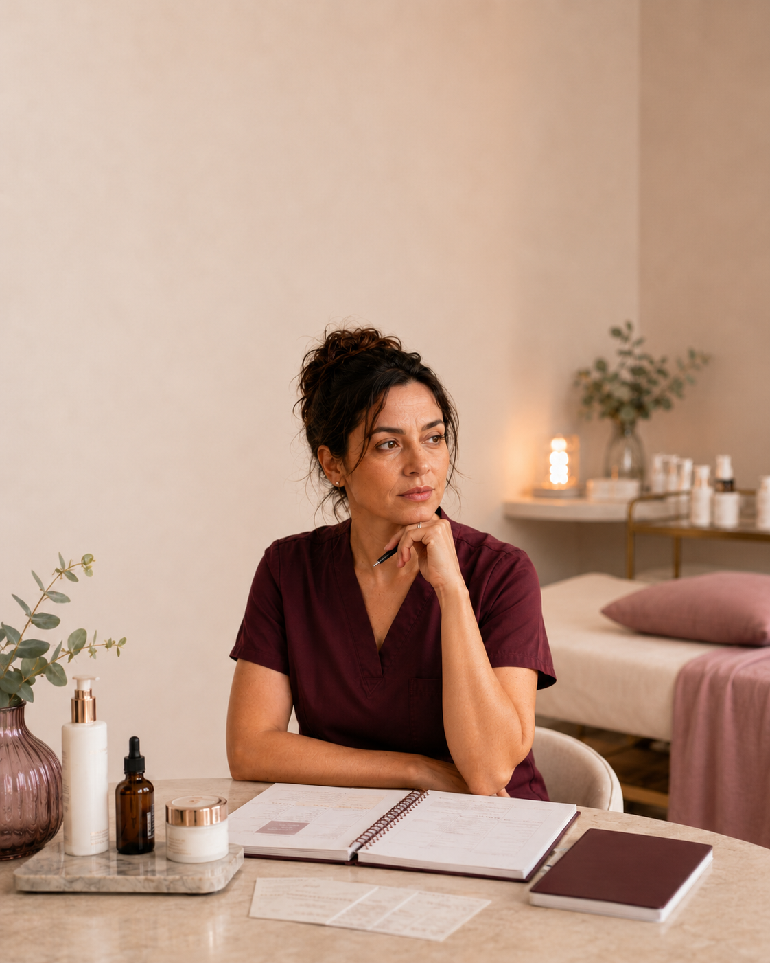 Profesional de estética revisando información de su negocio